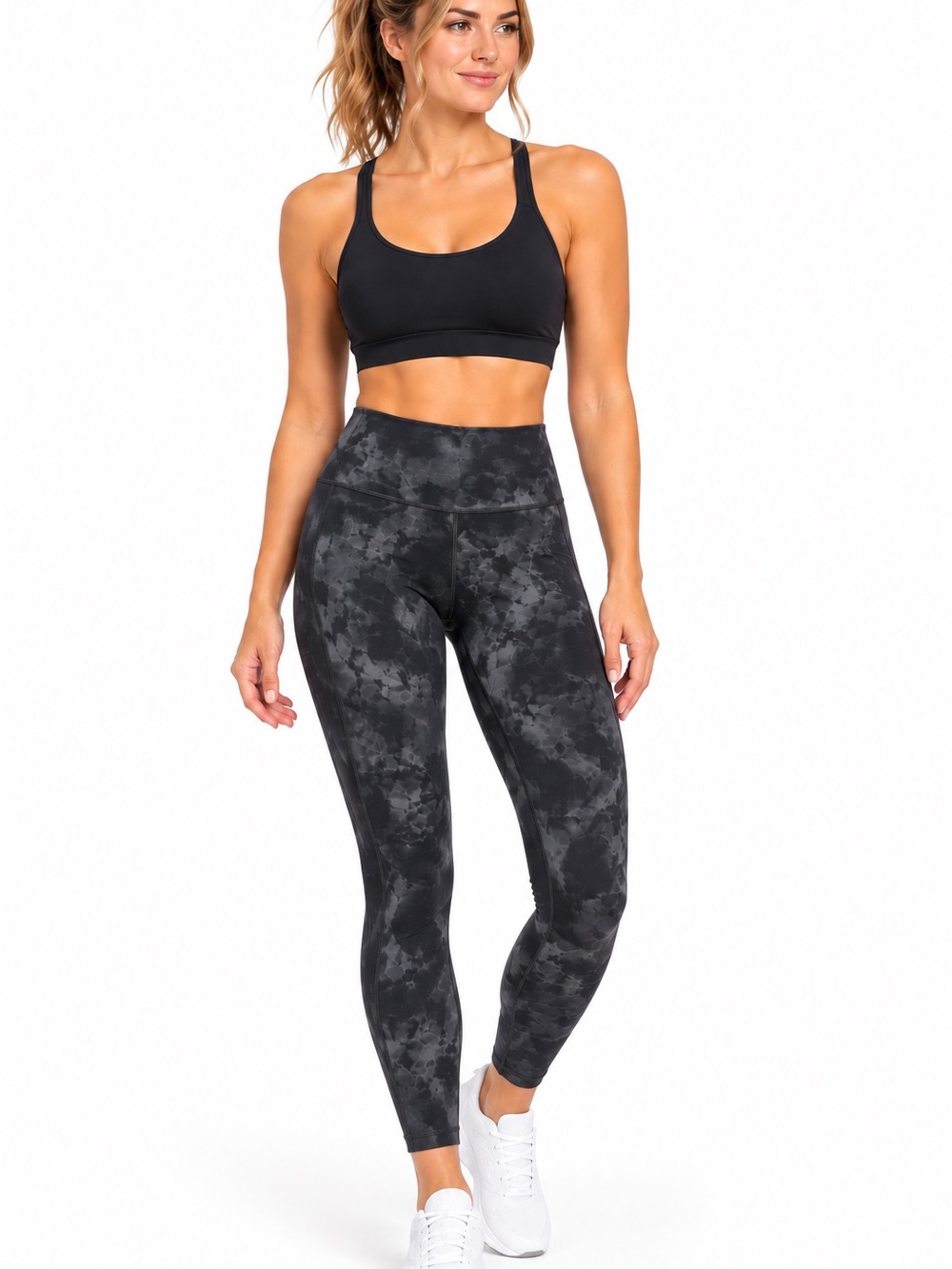 Lululemon Wunder Under 7/8 Leggings Black Gray Tie Dye Size 10 25”